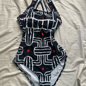 Prince Black and White Swimsuit with Red Highlights